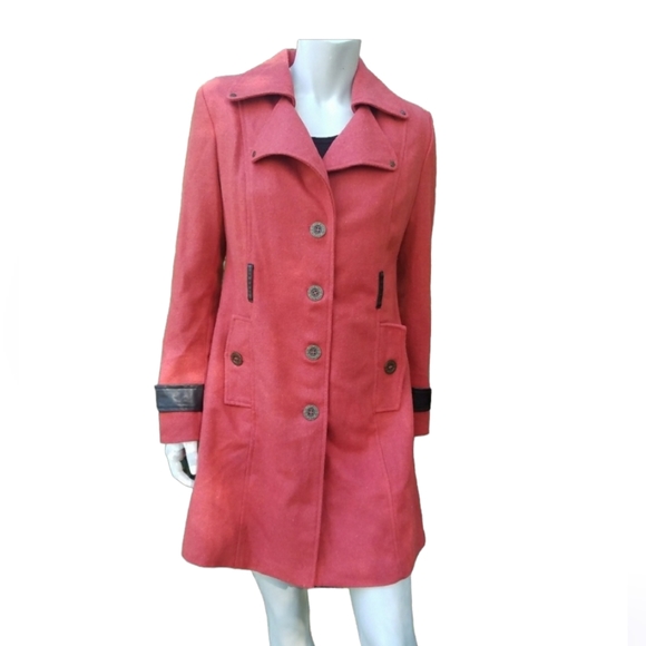 Mod Coral Trench Coat Double Breasted Peacoat Blac Label Pink M - Picture 1 of 9